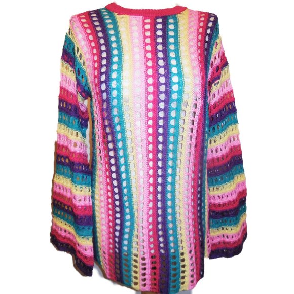 Pullover Sweater NWT  Summer Rainbow Tunic See-through Knit Top - Picture 3 of 7
